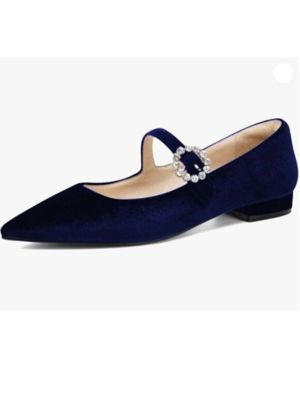 XYD Women's Velvet Pointed Toe Low Heel Flats with Rhinestone Buckle Strap Blue